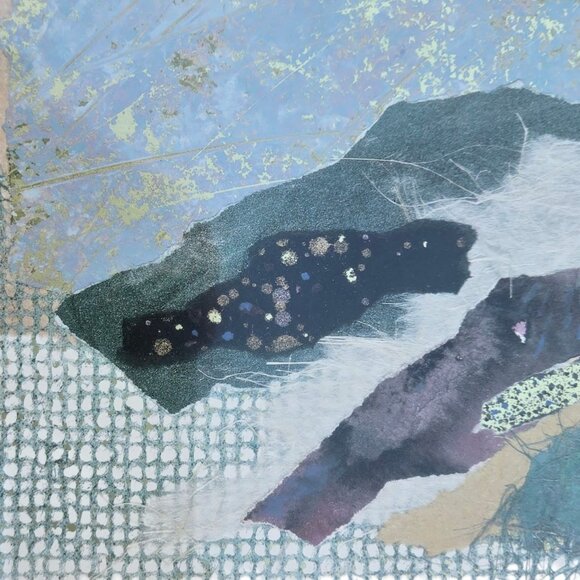 Abstract Mixed Media Art Framed Wall Art Signed 23 x 25 Collage 1990s Decor - Picture 5 of 16